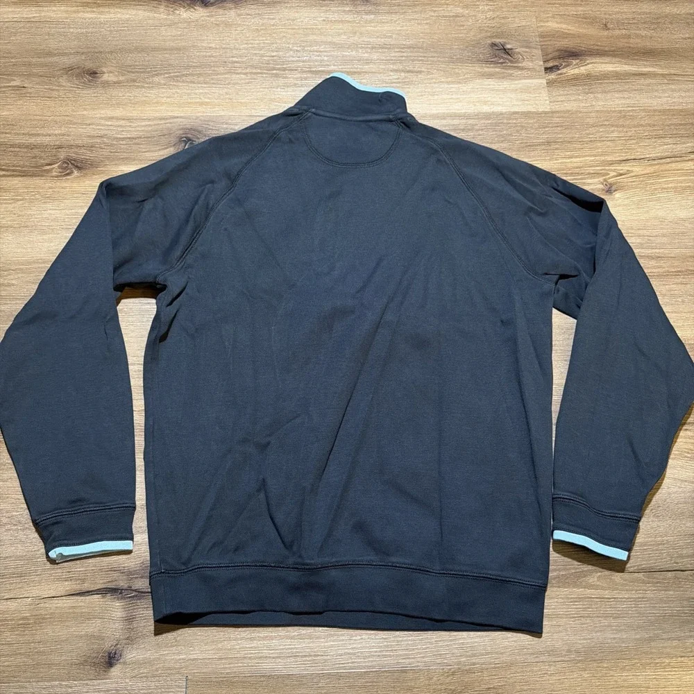 Paul Stuart Mens MEDIUM 1/4 Zip Sweater PimaCotton Pullover Mock Neck Black Blue